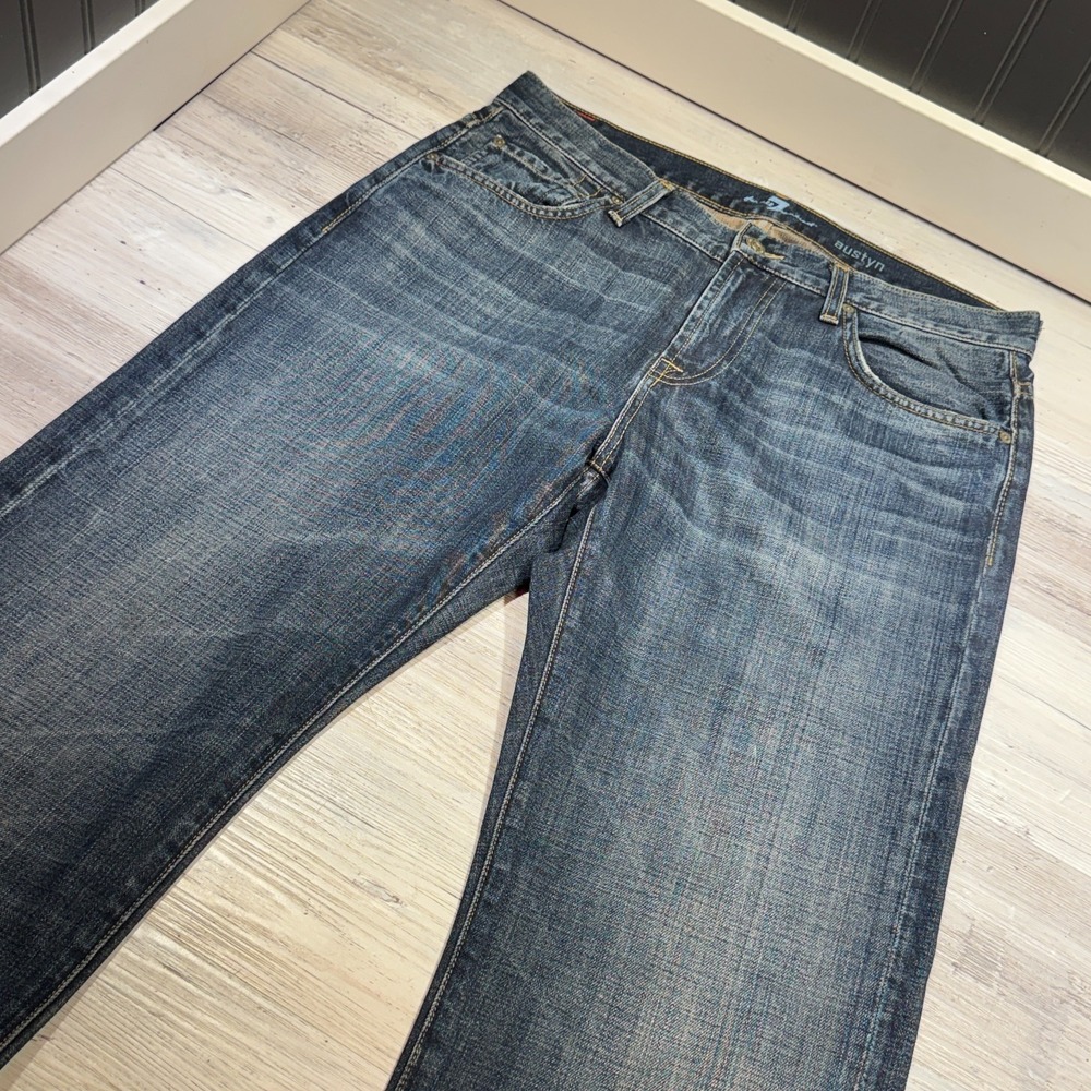 7 For All Mankind Austyn Jeans Mens 32 Blue Relaxed Straight Stretch Made USA